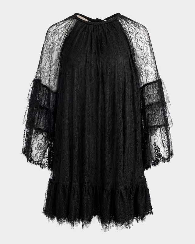 Delia Ruffle Angel-Sleeve Tunic Dress